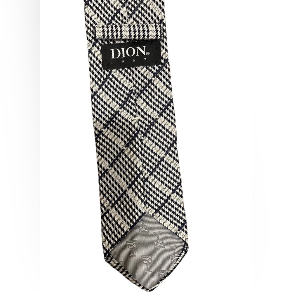 Dion 1967 Men’s Navy White Plaid Wool Formal Tie - Picture 3 of 5